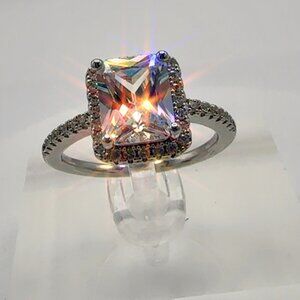 Radiant Cut Cubic Zirconia Halo Engagement Ring